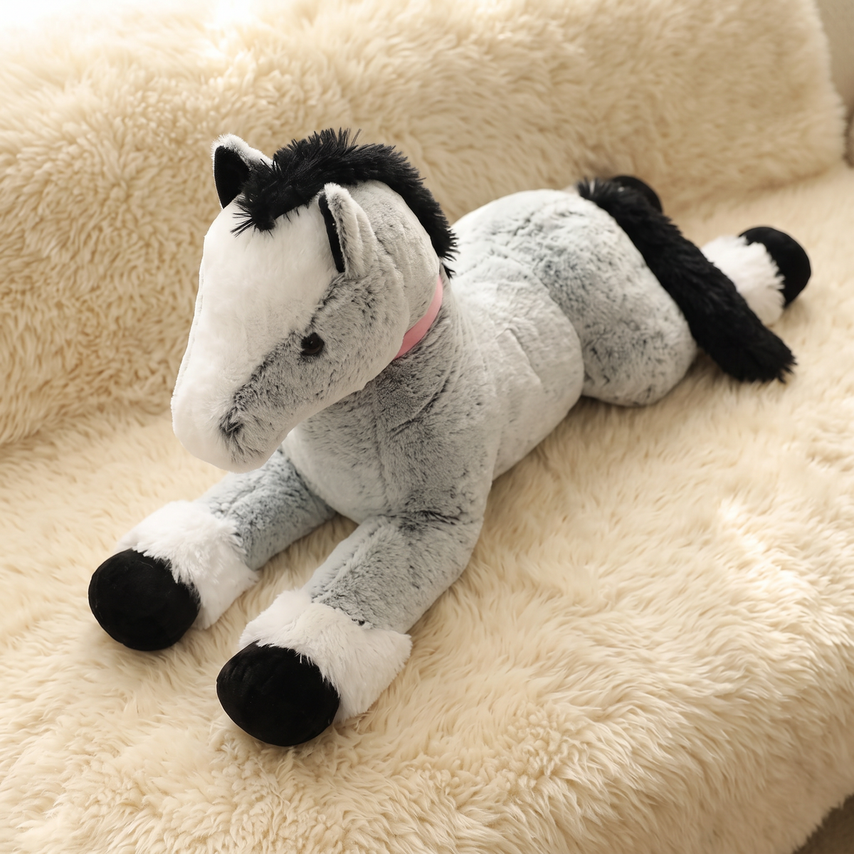 Reusachtige paard knuffel grijsblauw 90 cm