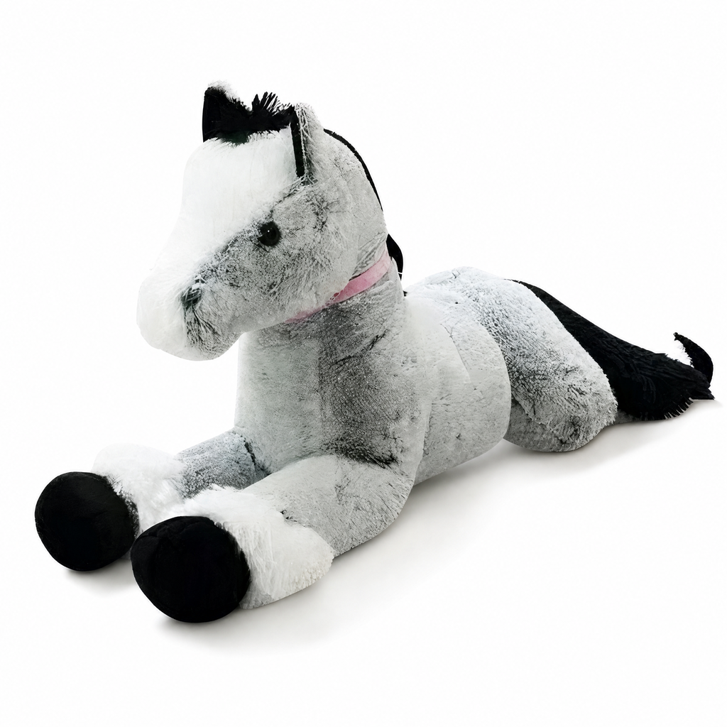 Reusachtige paard knuffel grijsblauw 90 cm