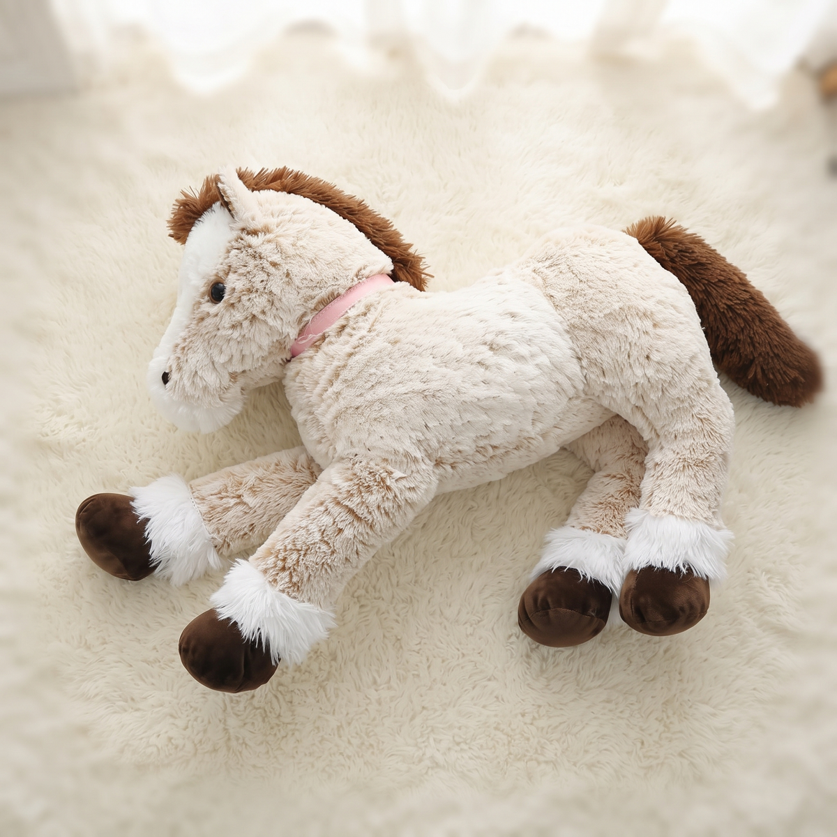 Reusachtige paard knuffel bruin wit 90-120 cm