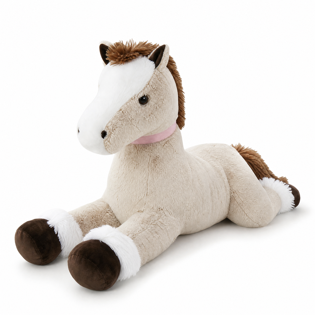 Reusachtige paard knuffel bruin wit 90-120 cm