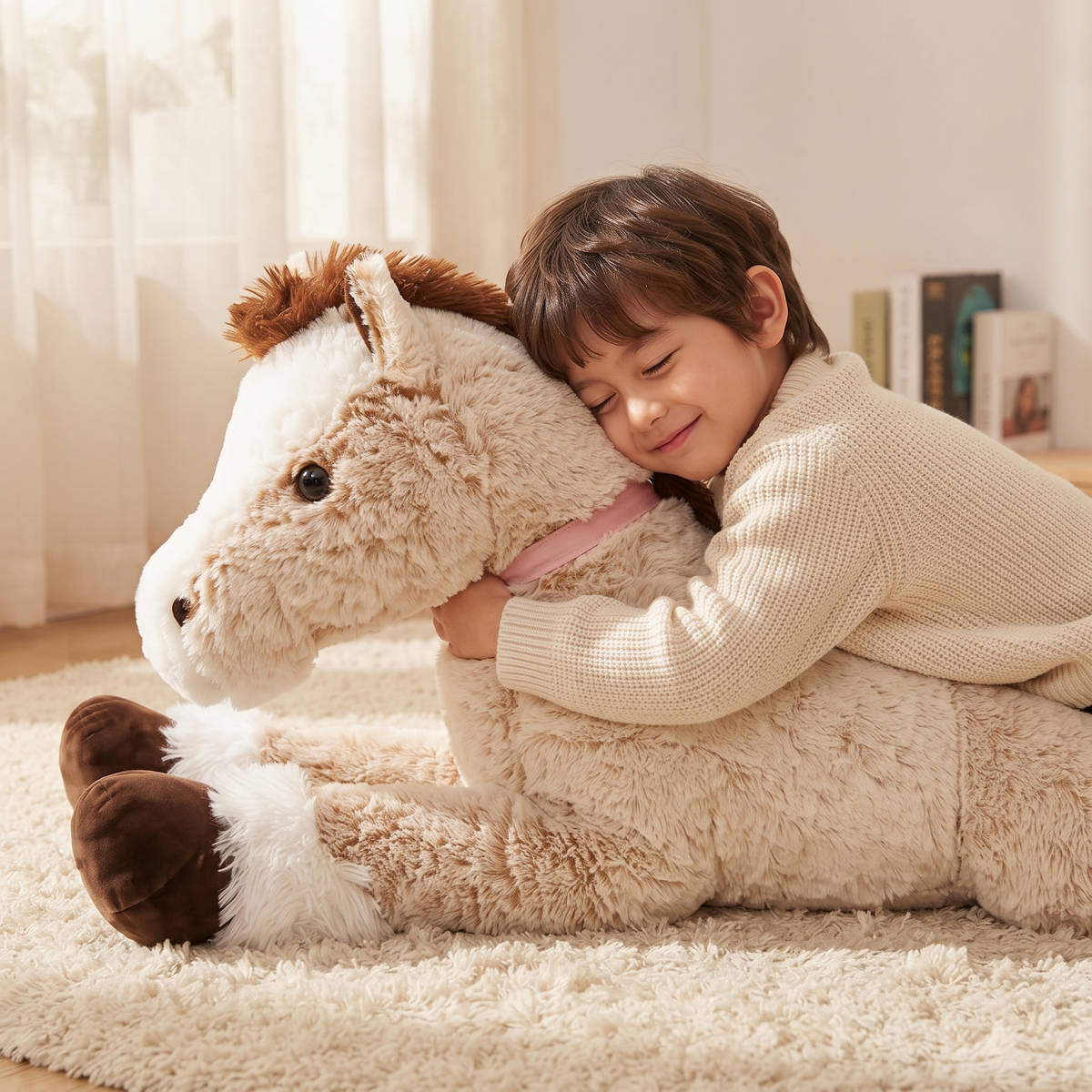 Reusachtige paard knuffel bruin wit 90-120 cm