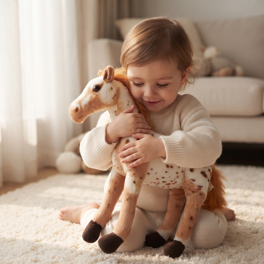 Realistische paard knuffel wit en bruin