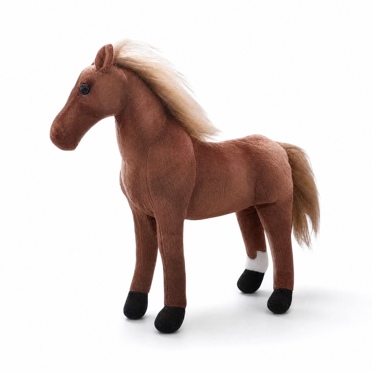 Realistische bruine paard knuffel met blonde manen