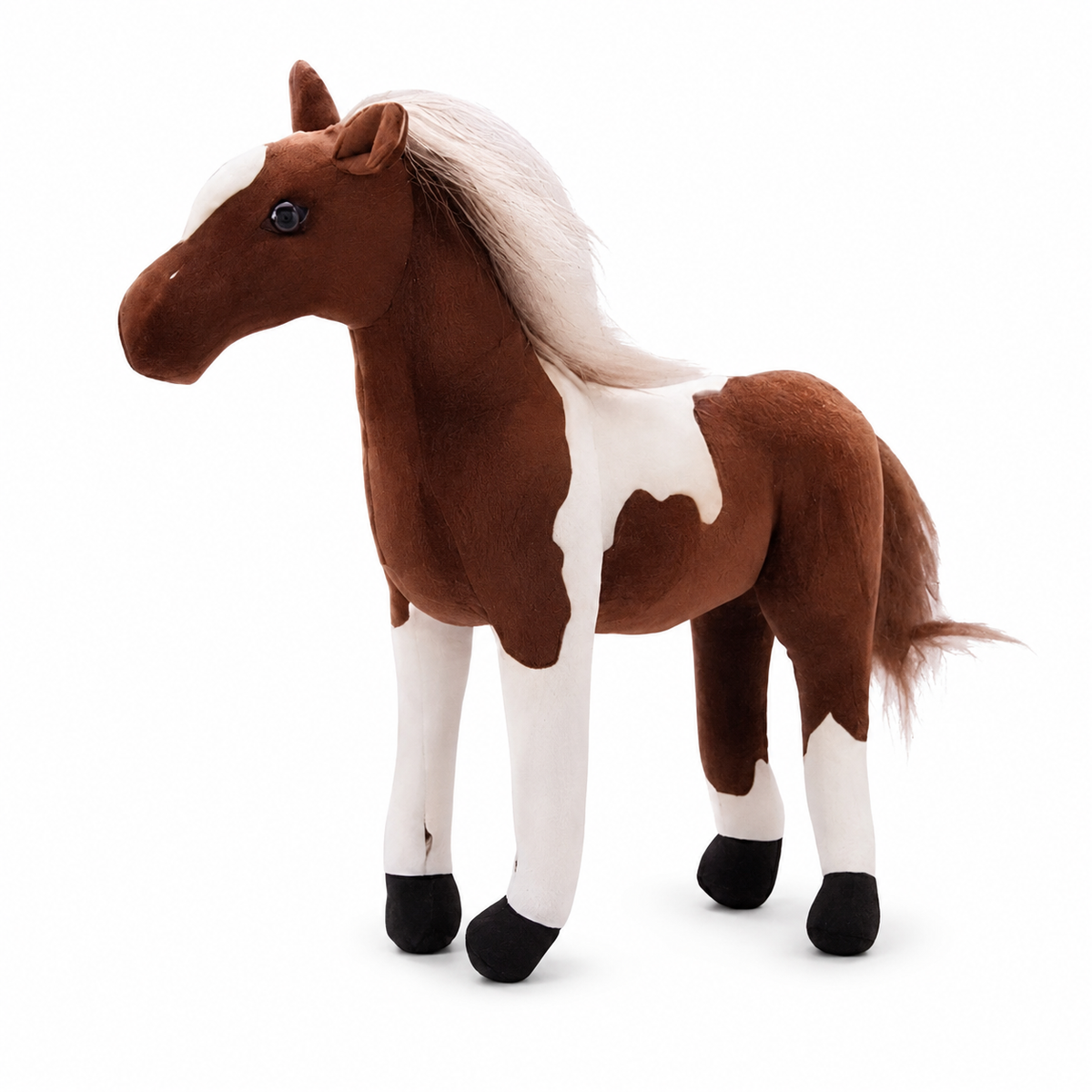 Realistische paard knuffel bruin en wit
