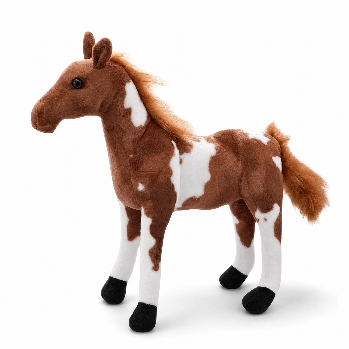 Realistische paard knuffel bruin en wit