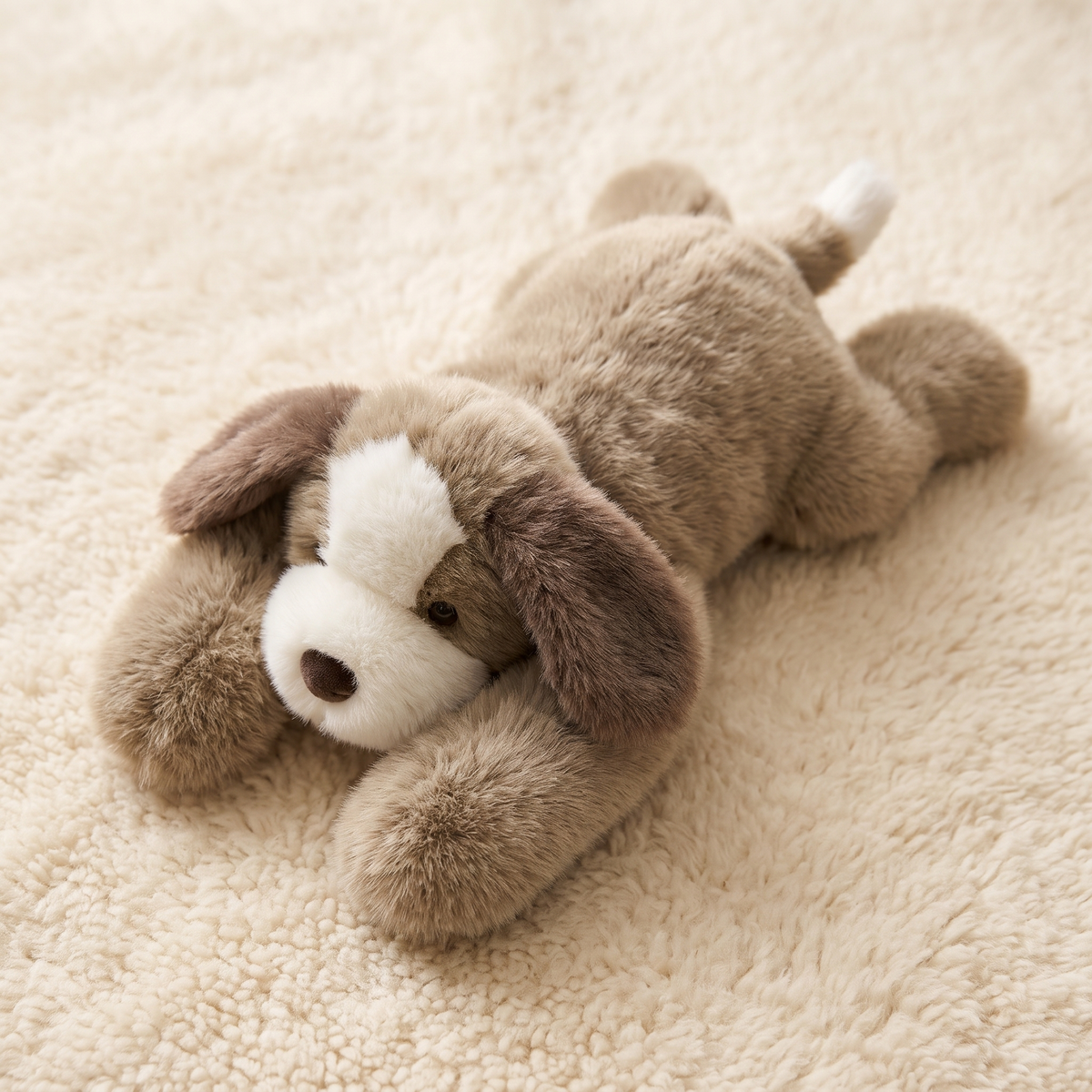 Rustgevende verzwaarde beige hond knuffel