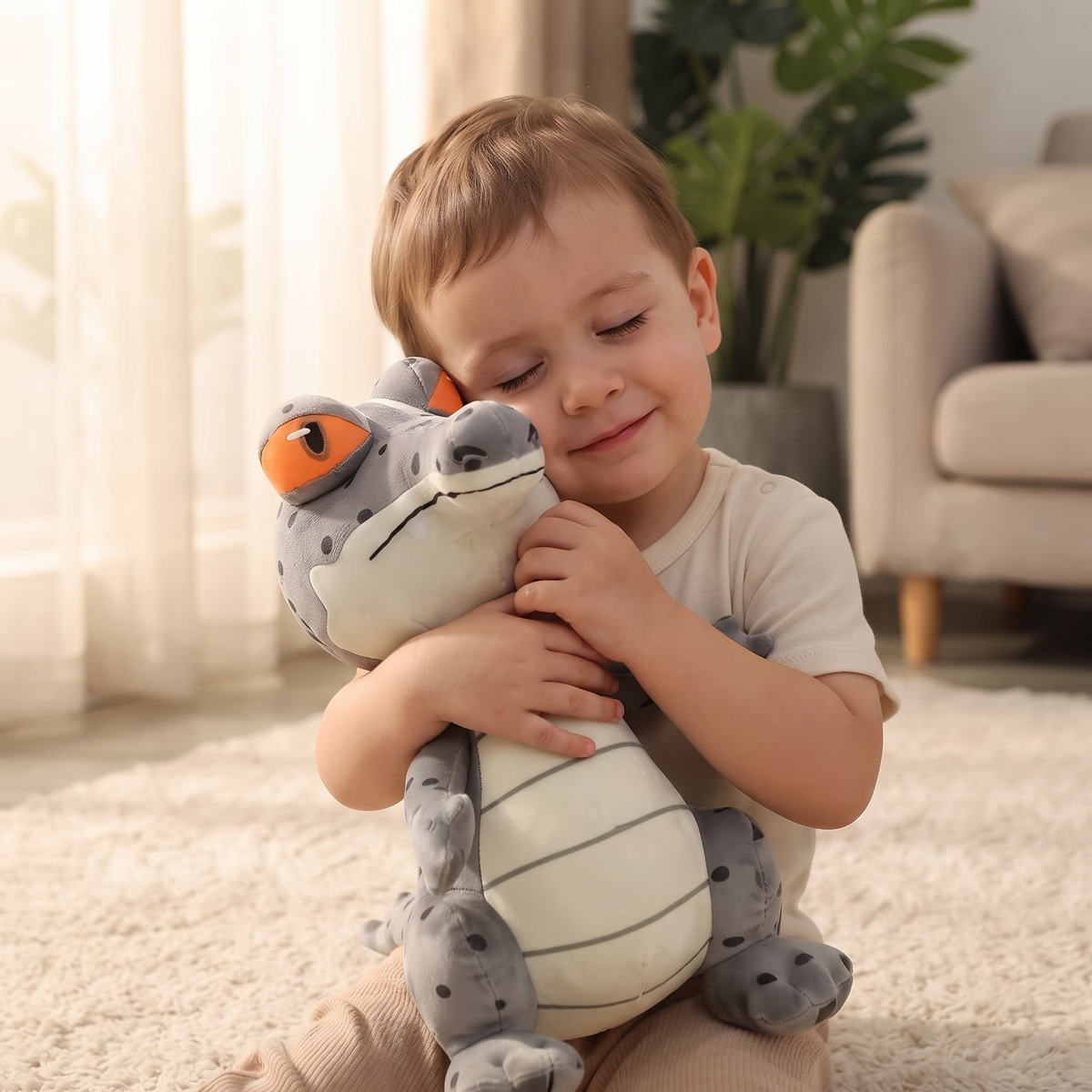 Krokodil knuffel met grote expressieve ogen
