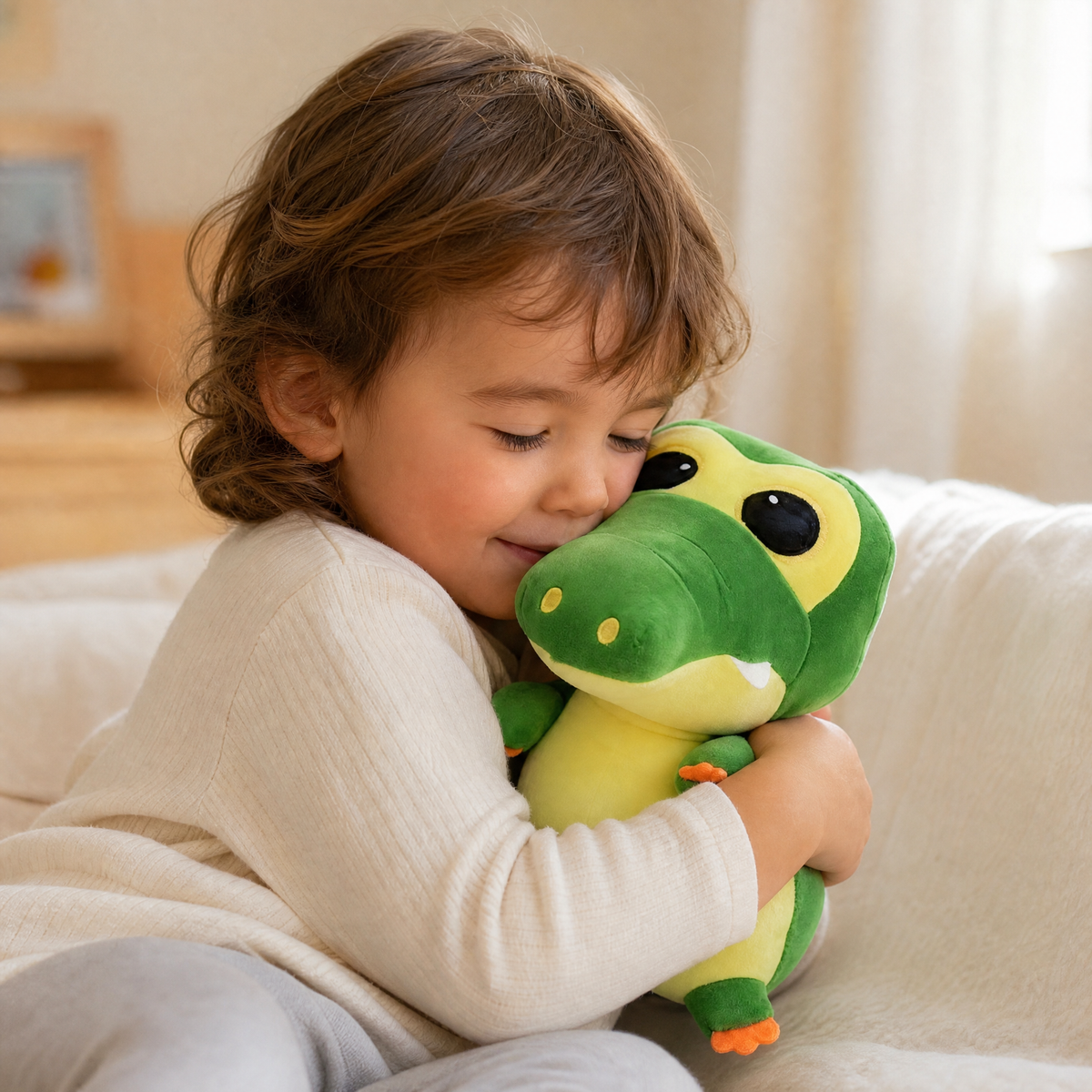 Kawaii krokodil knuffel groen en geel