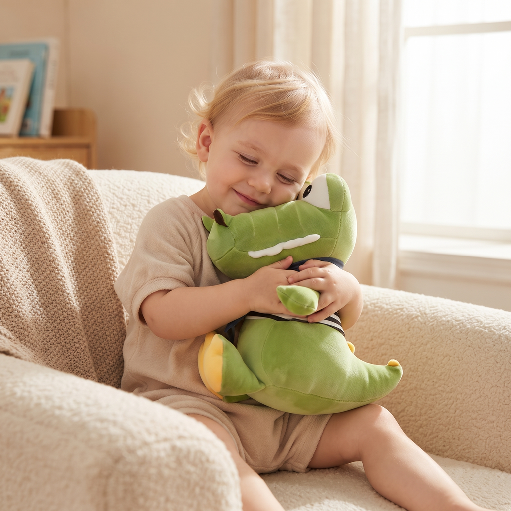 Baby krokodil knuffel in streepjestrui