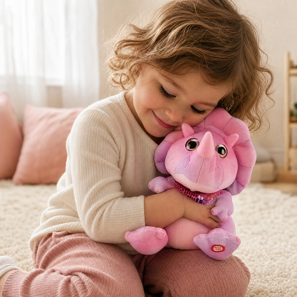 Interactieve roze dinosaurus knuffel 30 cm