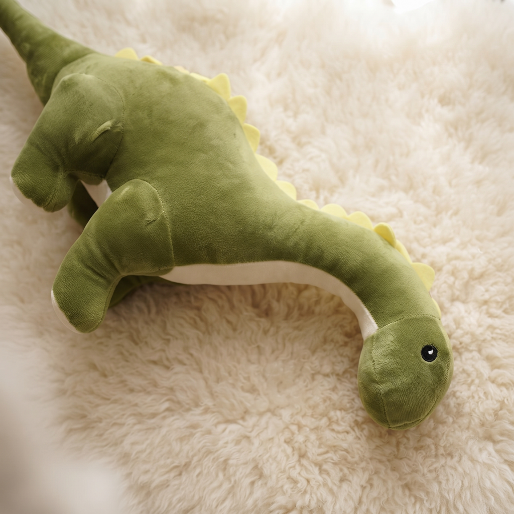 Groene diplodocus knuffel met lange nek