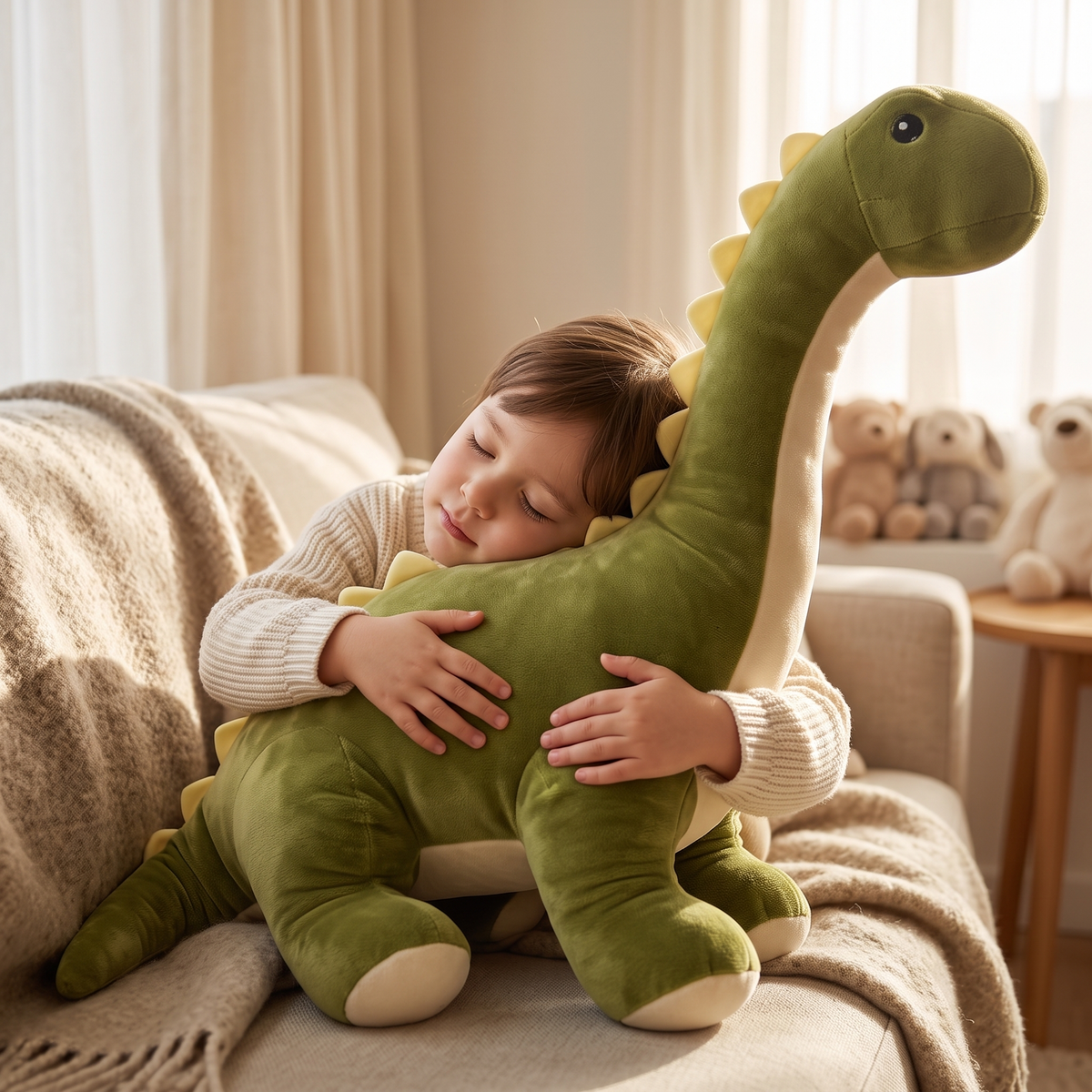 Groene diplodocus knuffel met lange nek