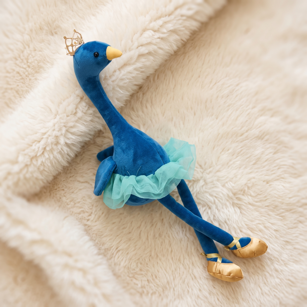 Blauwe flamingo knuffel met gouden kroon