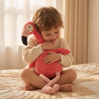Ribfluwelen roze flamingo knuffel 30 cm