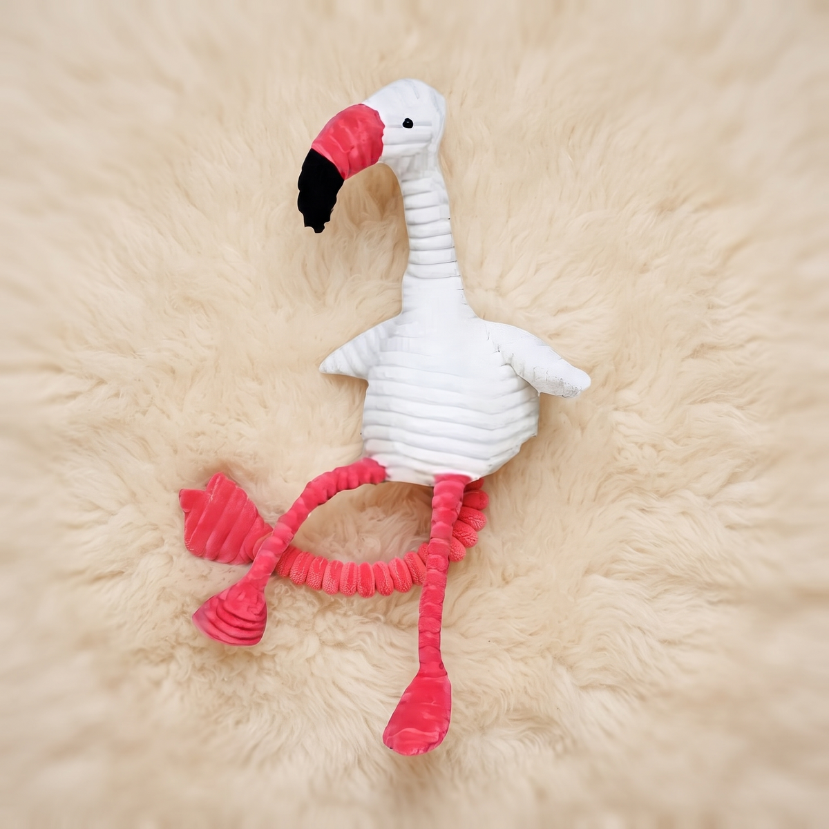 Roze flamingo knuffel van wit ribkatoen