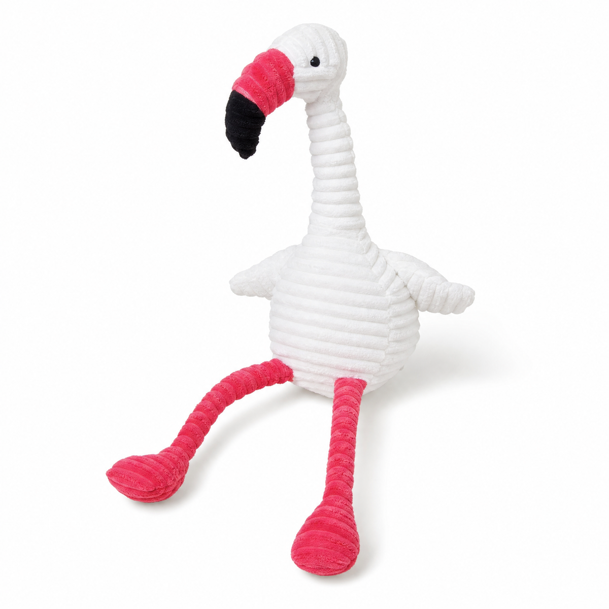 Roze flamingo knuffel van wit ribkatoen