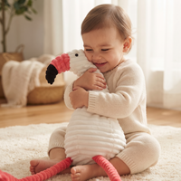 Roze flamingo knuffel van wit ribkatoen
