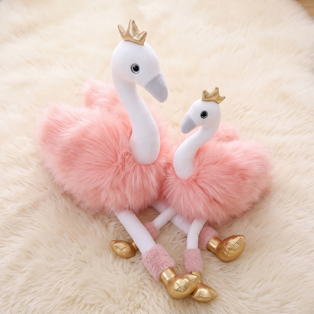 Roze flamingo knuffel met gouden kroon