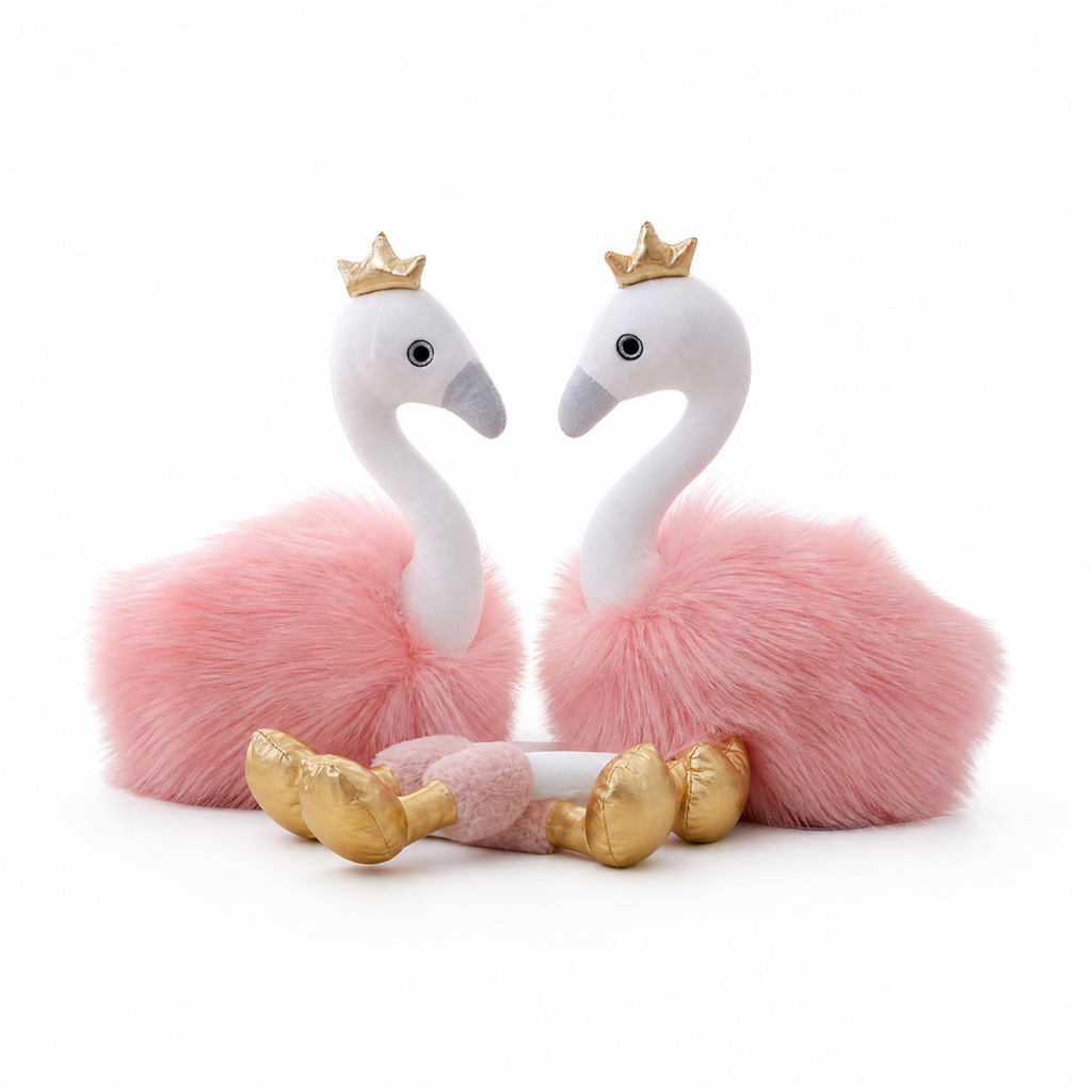 Roze flamingo knuffel met gouden kroon