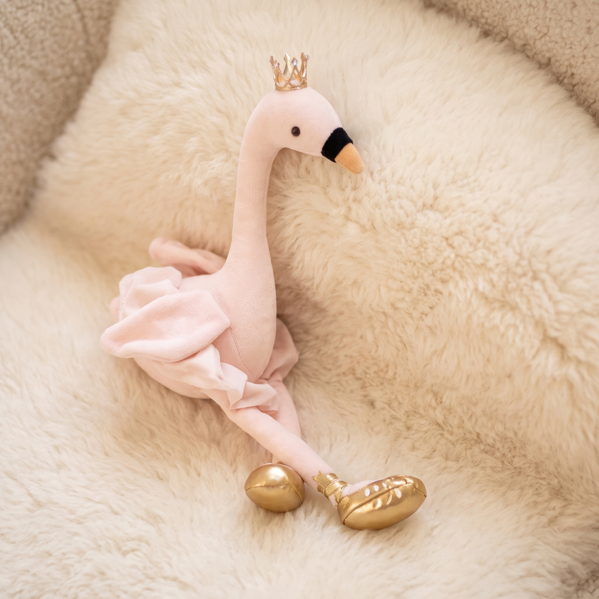 Roze flamingo ballerina knuffel met witte tutu 35 cm