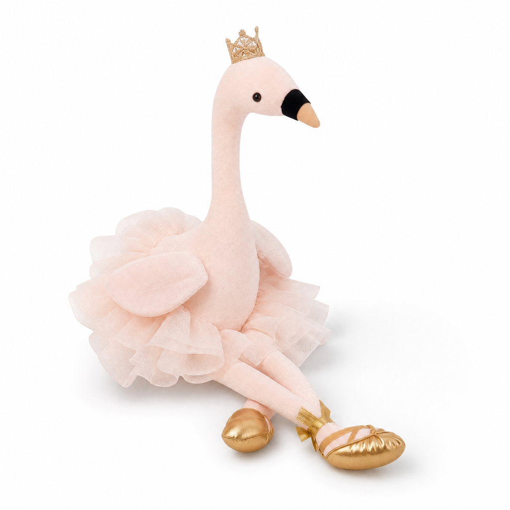 Roze flamingo ballerina knuffel met witte tutu 35 cm