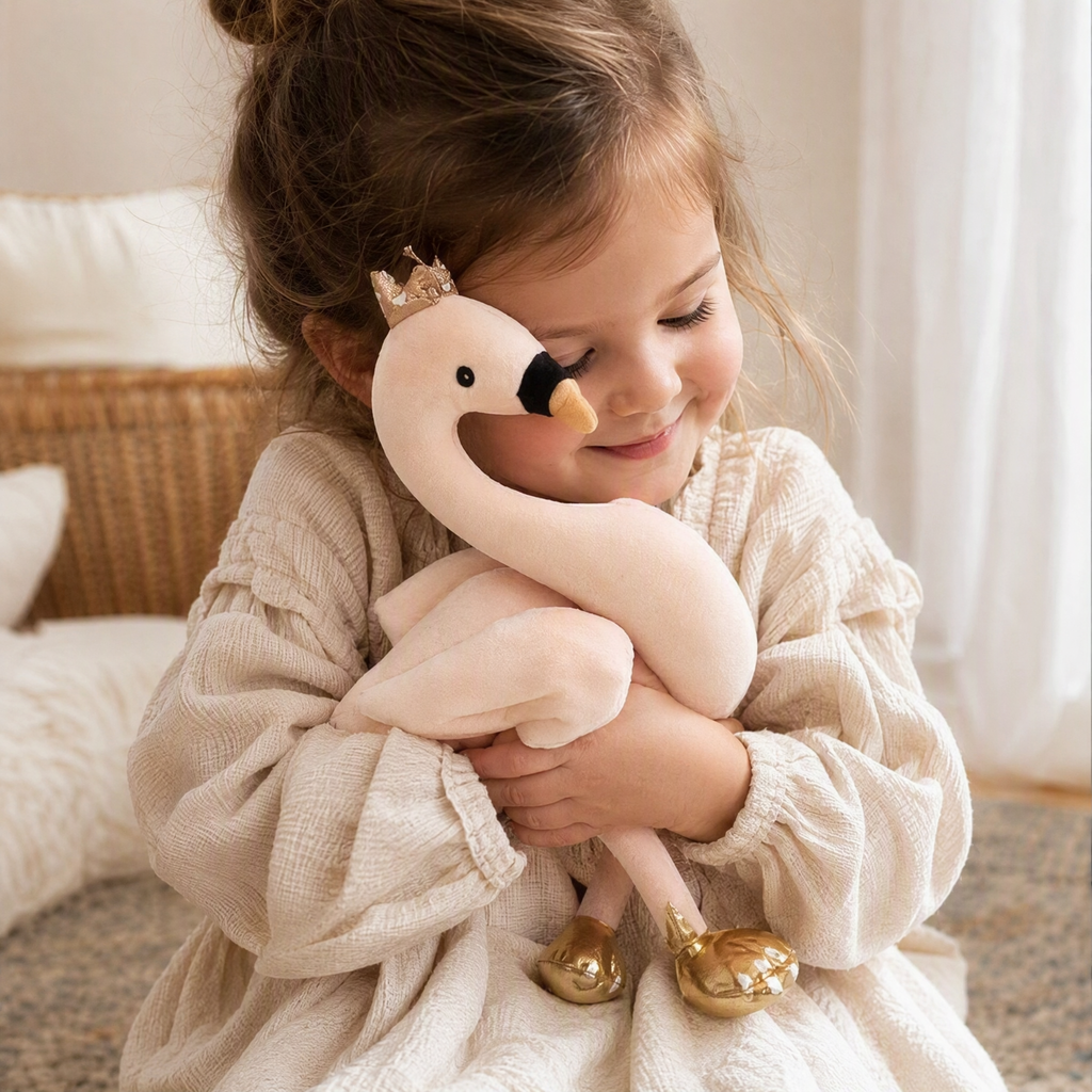 Roze flamingo ballerina knuffel met witte tutu 35 cm