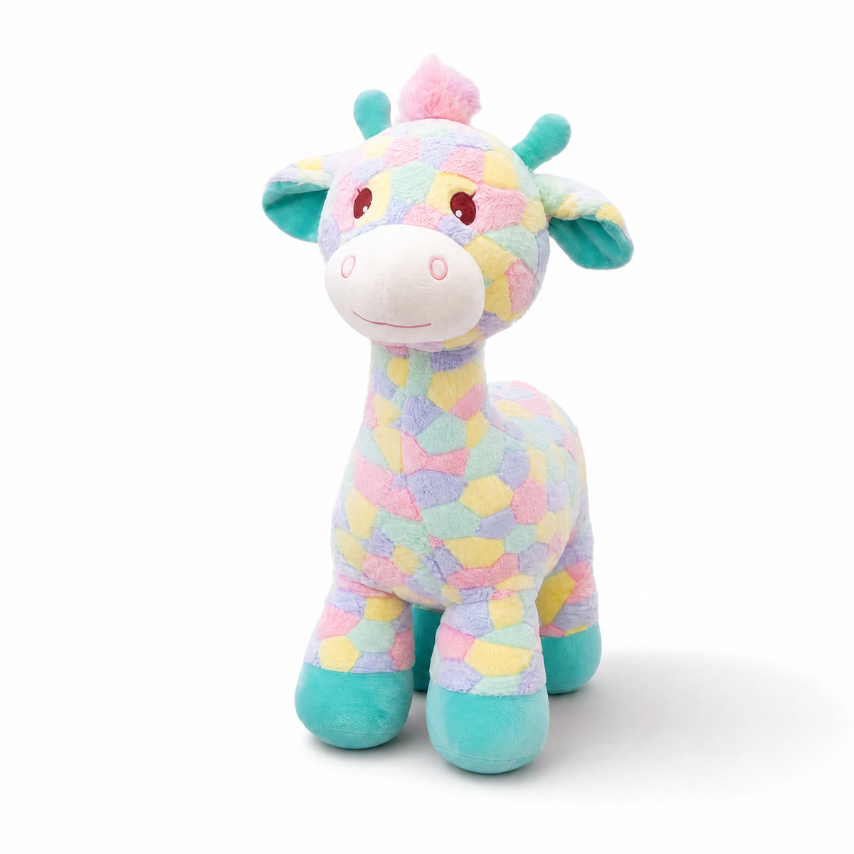 Veelkleurige regenboog giraf knuffel 30 cm