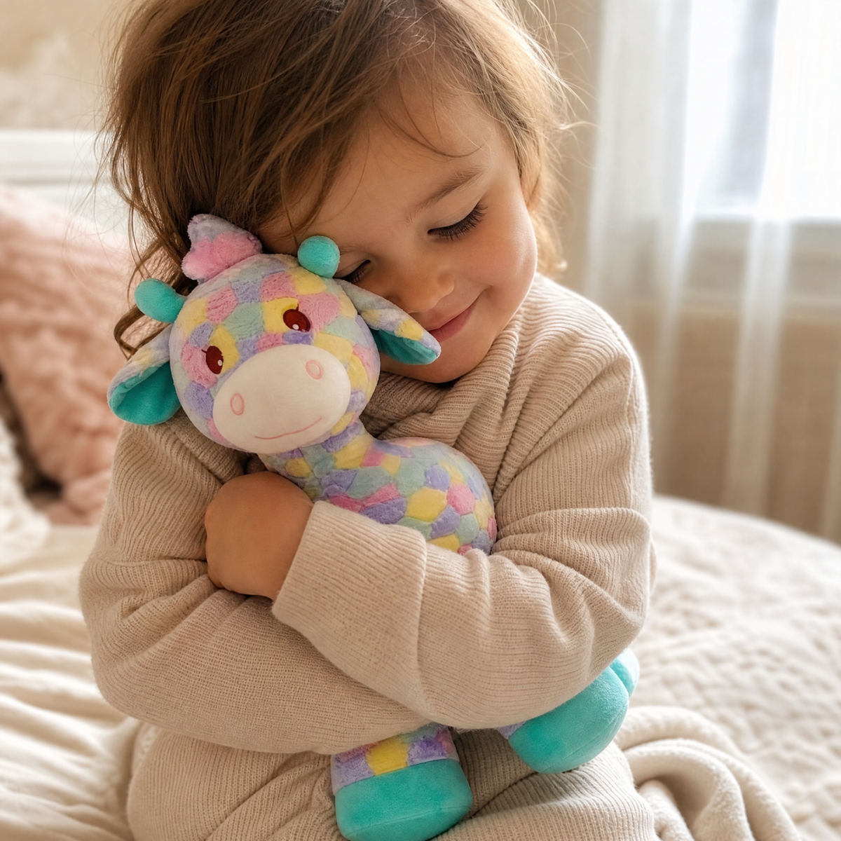 Veelkleurige regenboog giraf knuffel 30 cm