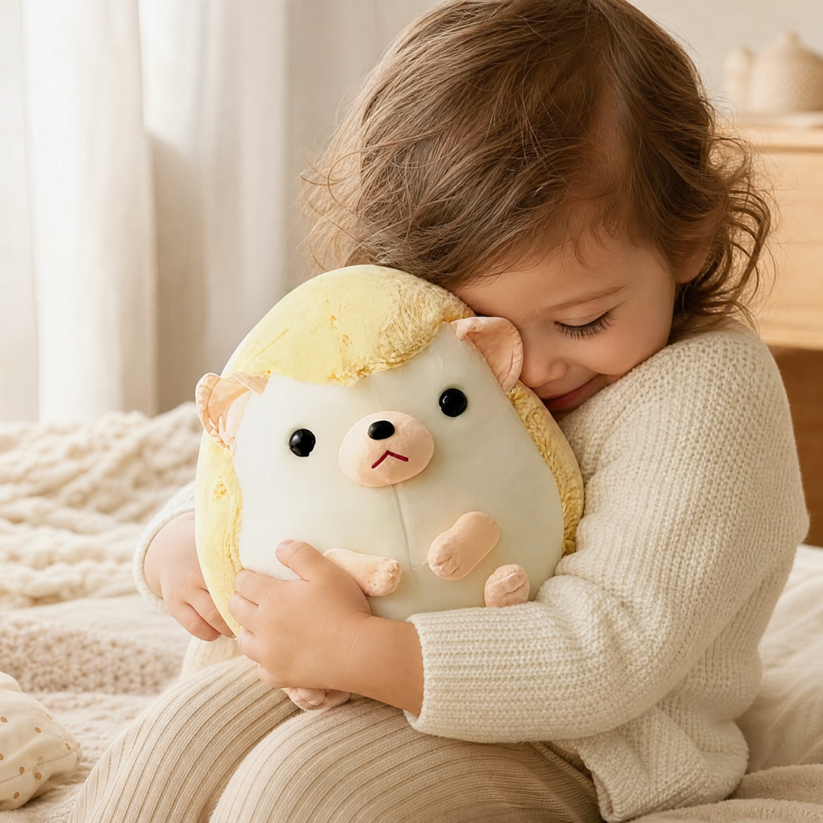 Kawaii egel knuffel geel en beige