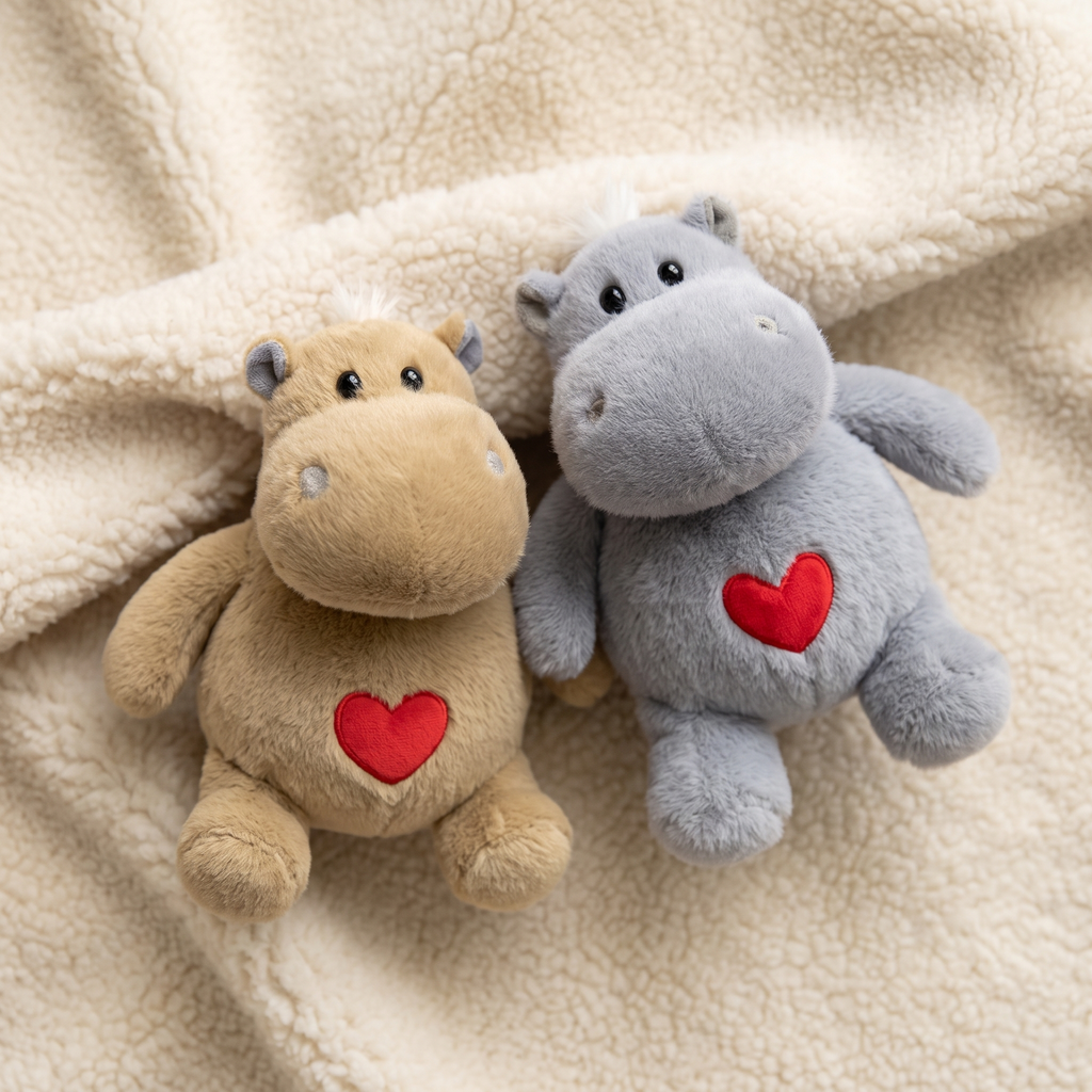 Nijlpaard knuffel met hart beige of grijs
