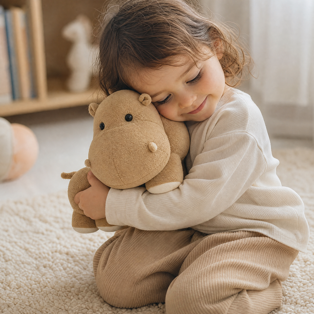 Staande beige nijlpaard knuffel op vier poten