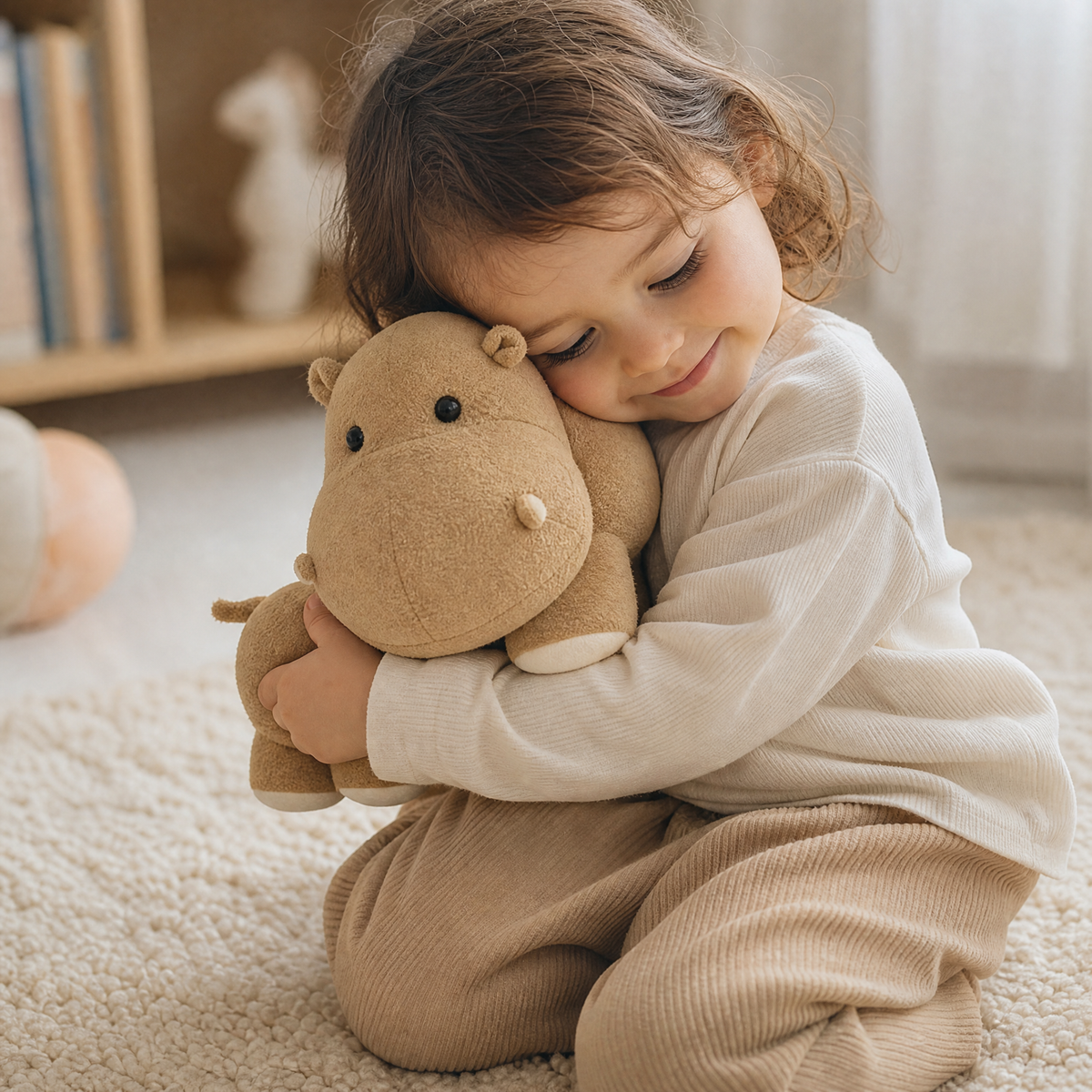 Staande beige nijlpaard knuffel op vier poten