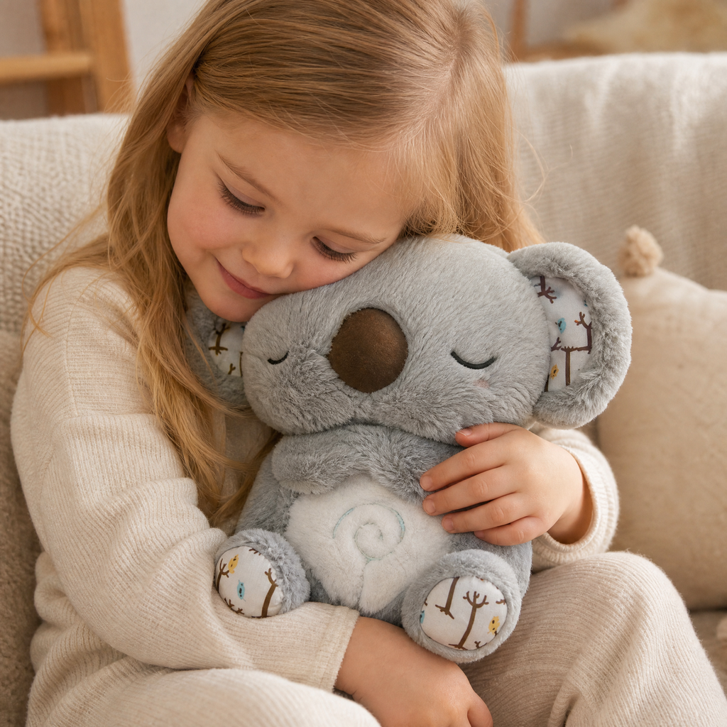 Rustgevende ademende koala knuffel met muziek