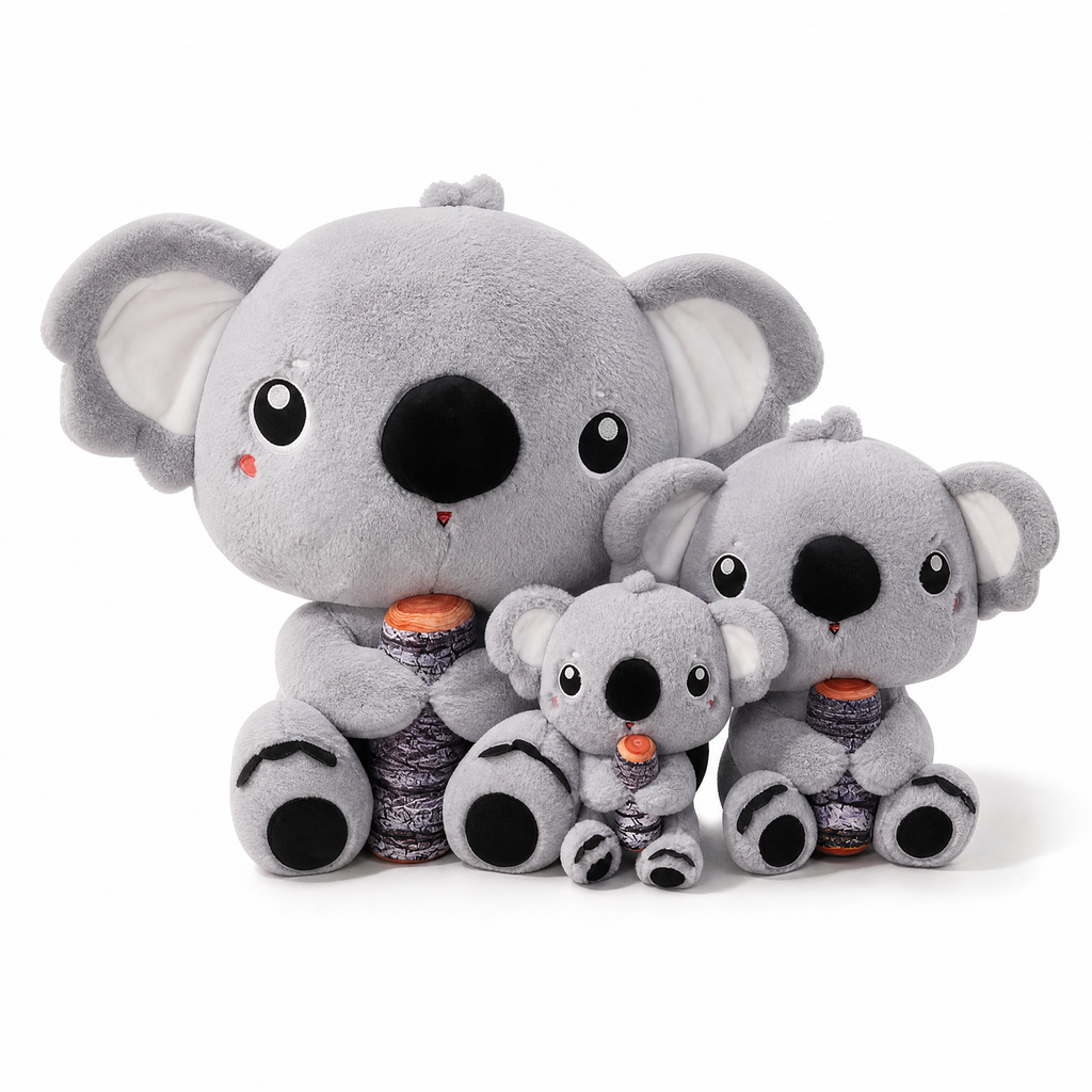 Grijze koala knuffel met bamboe