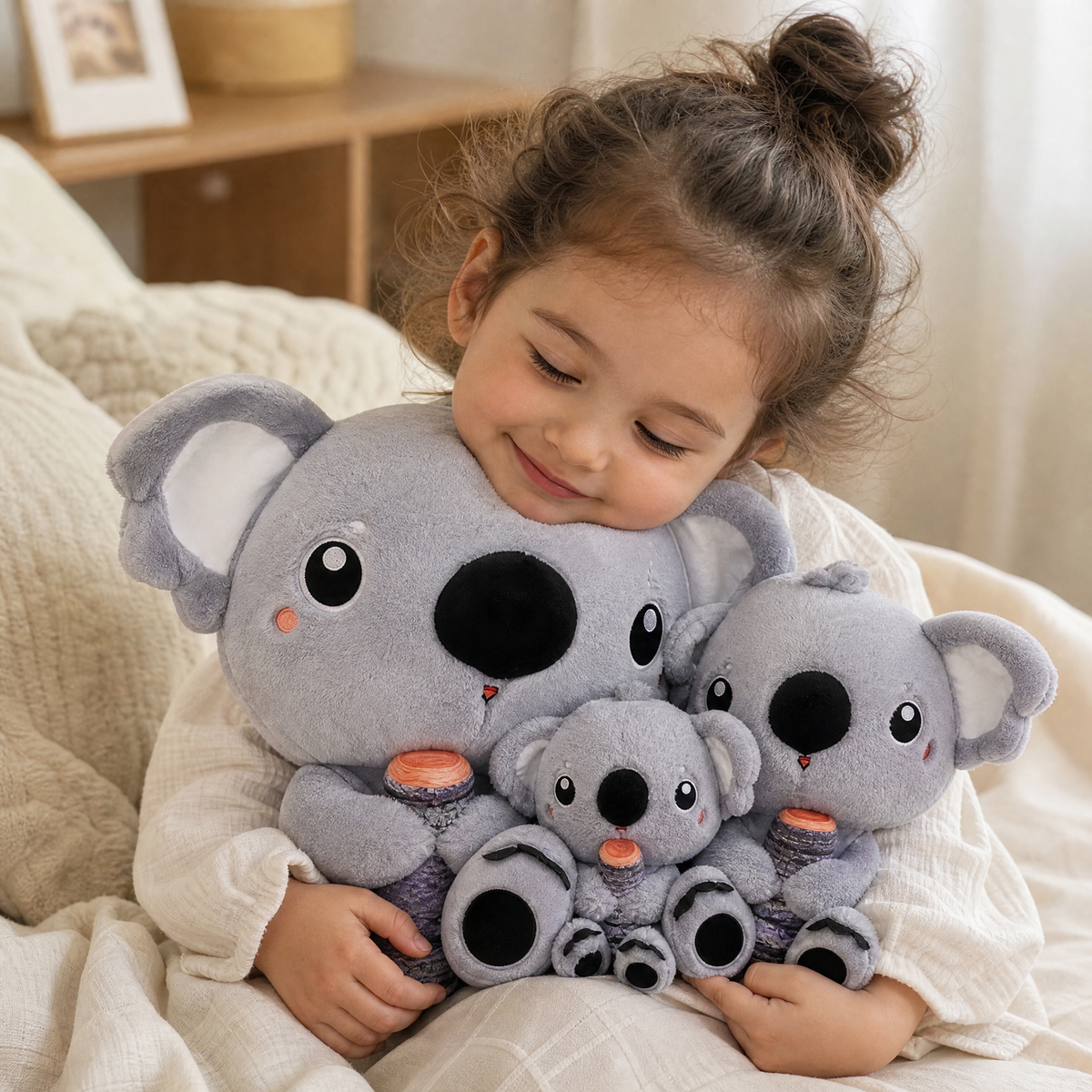Grijze koala knuffel met bamboe