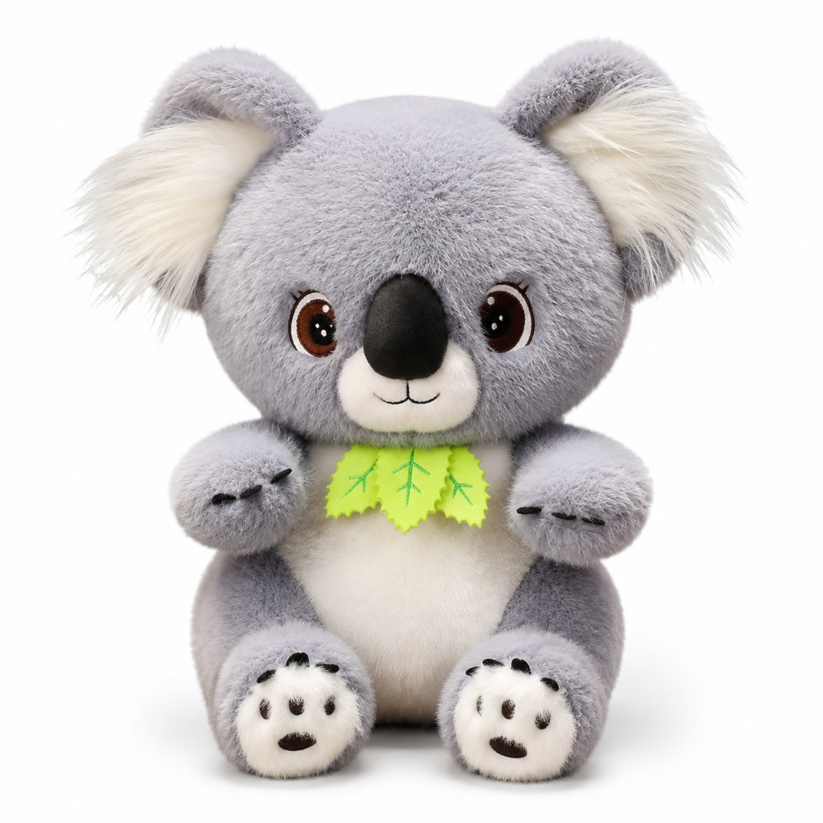 Grijze koala knuffel met eucalyptusblad