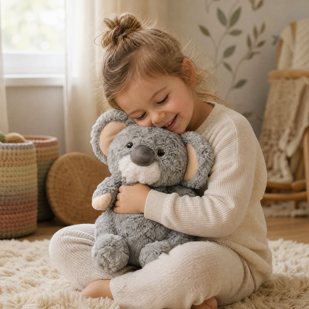Grijze koala knuffel met eucalyptusblad 35 cm