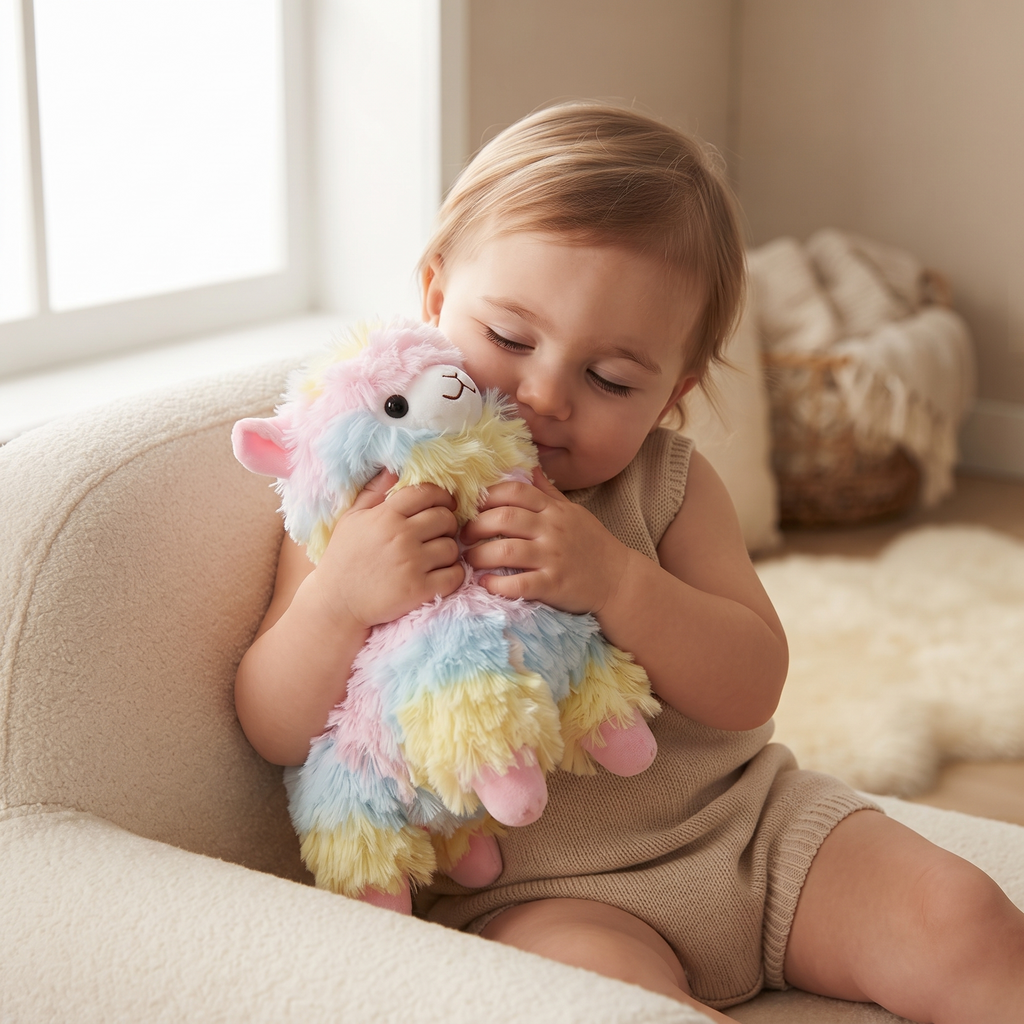 Veelkleurige regenboog lama knuffel 10 cm