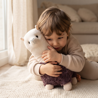 Tweekleurige lama knuffel paars en crème 28 cm