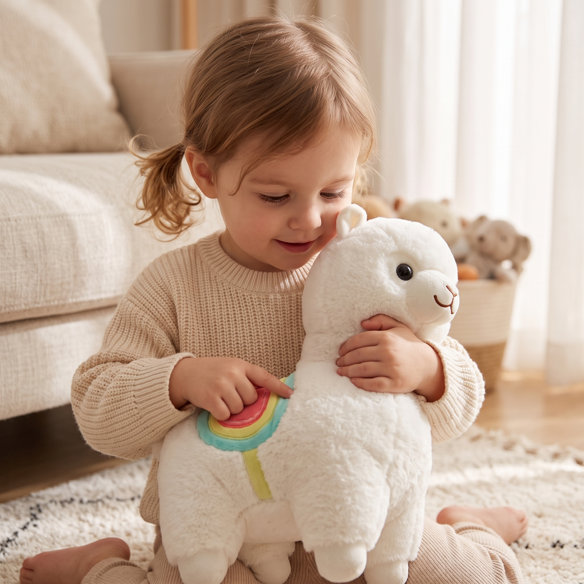 Zachte witte regenboog lama knuffel