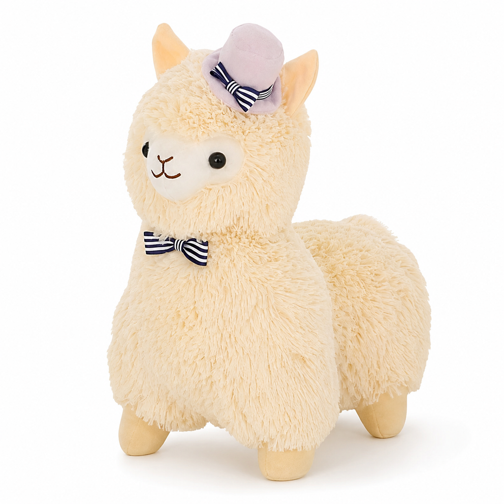 Lama knuffel met hoed en vlinderstrik