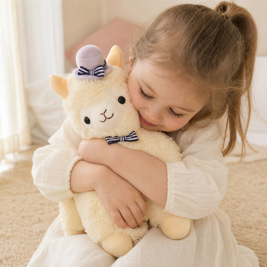 Lama knuffel met hoed en vlinderstrik
