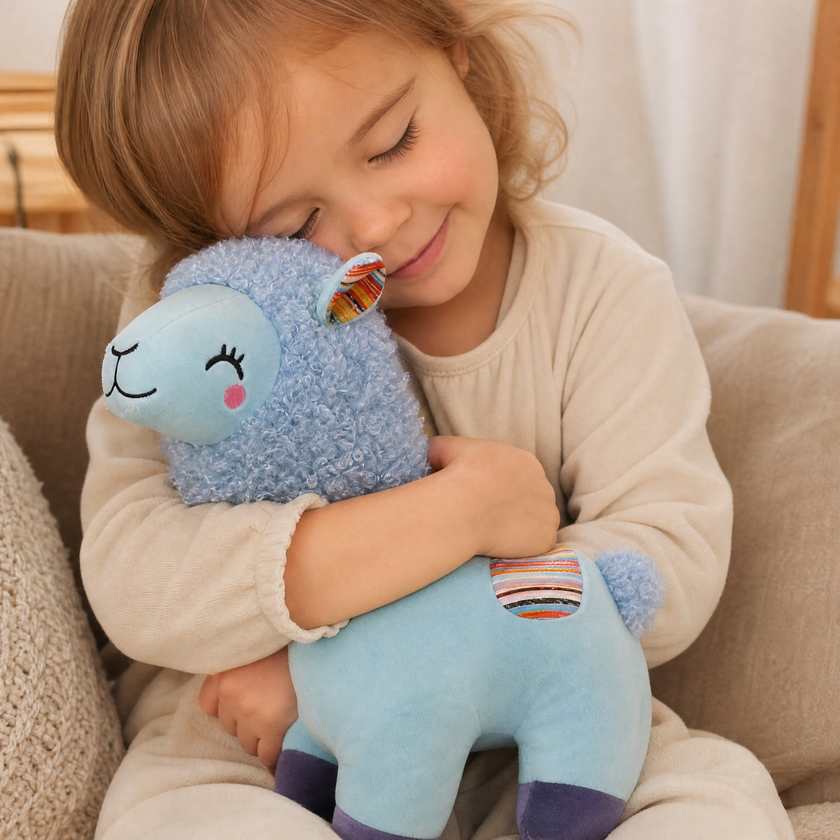 Kleurrijke lama knuffel met krullende manen