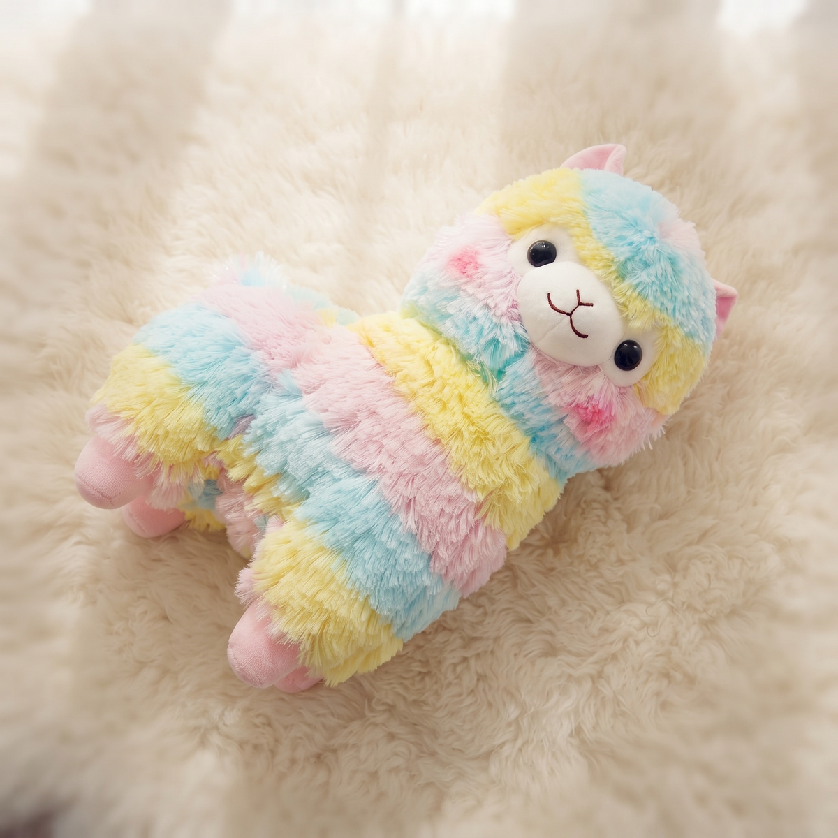 Veelkleurige regenboog lama knuffel 25 cm