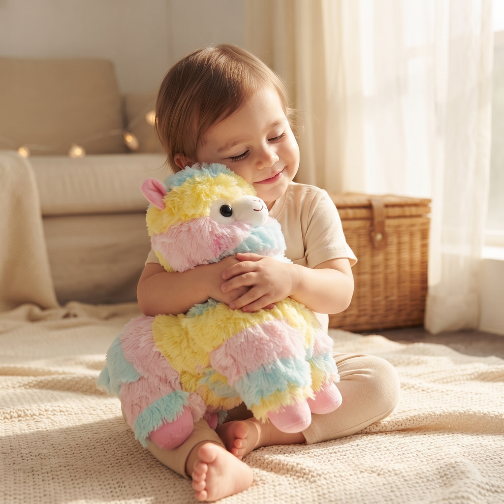 Veelkleurige regenboog lama knuffel 25 cm