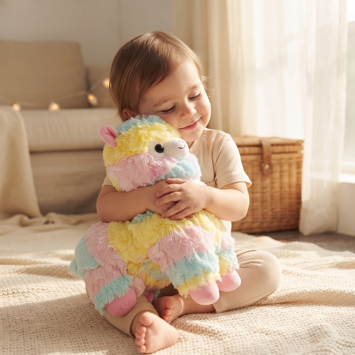 Veelkleurige regenboog lama knuffel 25 cm