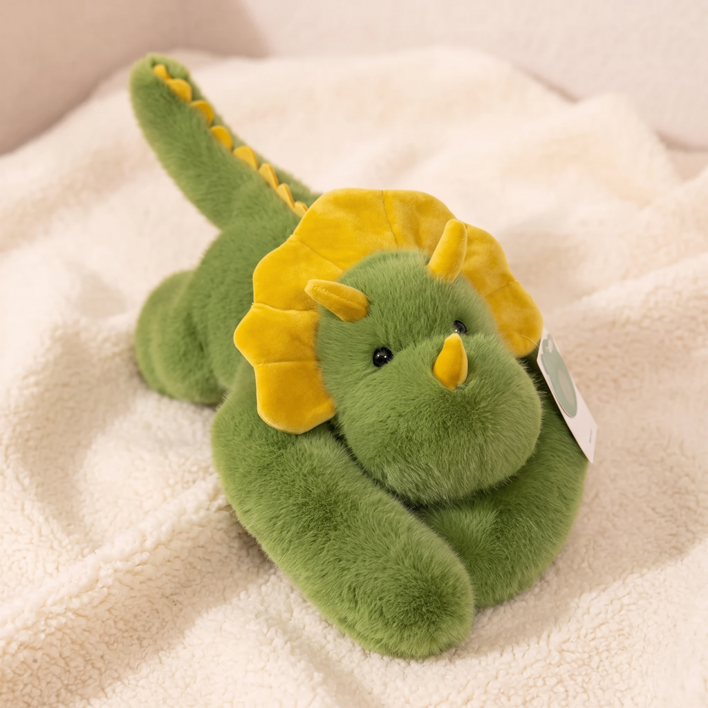 Verzwaarde groene triceratops dinosaurus knuffel