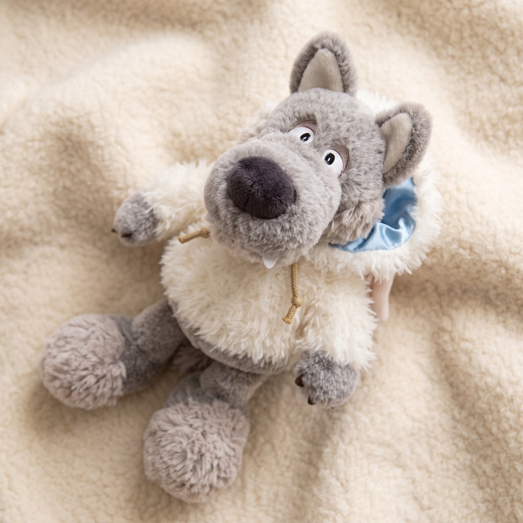Wolf knuffel verkleed als wit schaap