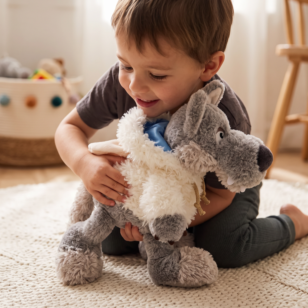 Wolf knuffel verkleed als wit schaap