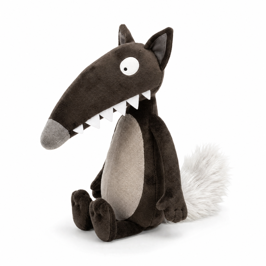 Tekenfilm wolf knuffel met grote tanden